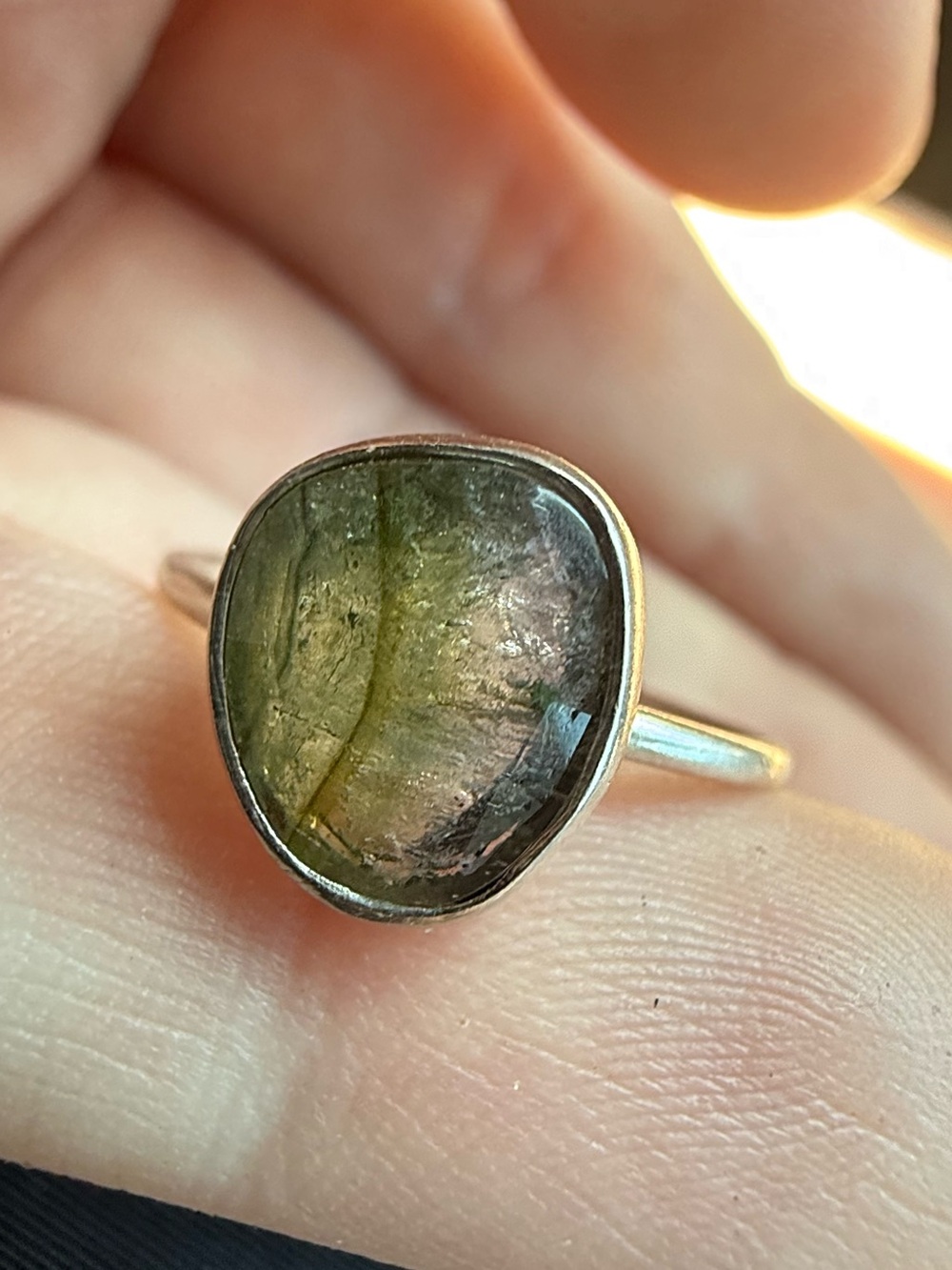 Handmade solid sterling genuine watermelon tourmaline ring